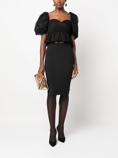 Shop Elisabetta Franchi Engraved-logo Chain-link Pencil Skirt In Black