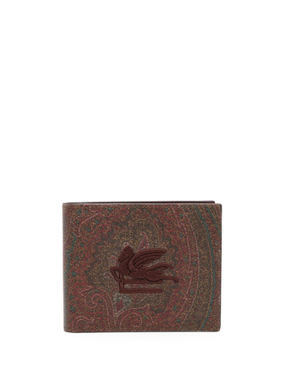 Etro Wallet In Coated Cotton With Embroidered Logo In Red