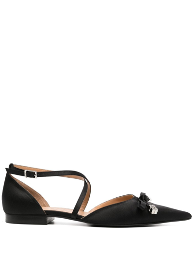 Shop Ganni Bow-detail Pointed-toe Ballerina Shoes In Black