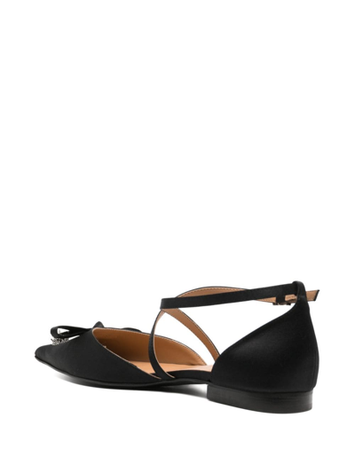 Shop Ganni Bow-detail Pointed-toe Ballerina Shoes In Black