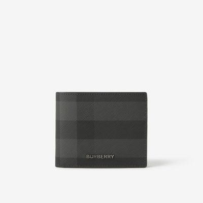 Shop Burberry Check Slim Bifold Wallet In Charcoal