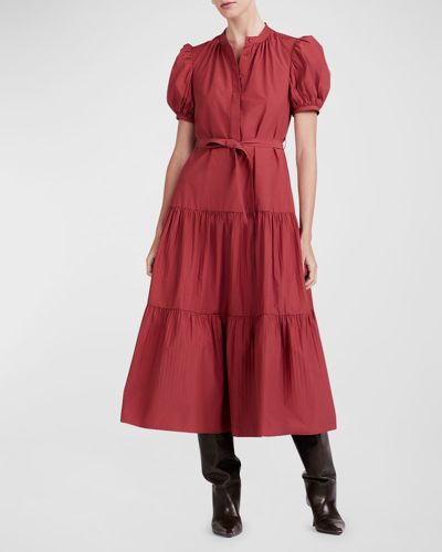 Shop Derek Lam 10 Crosby Alexandra Puff-sleeve Tiered Midi Shirtdress In Rhubarb