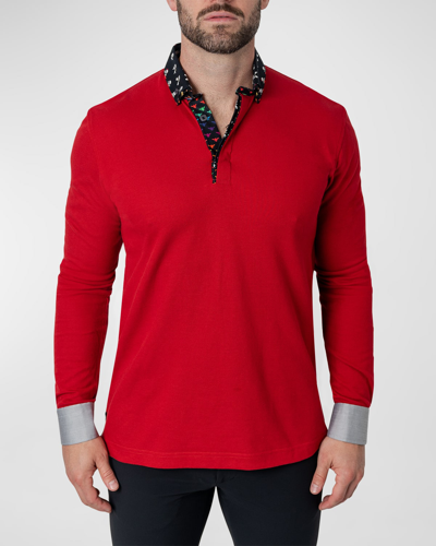 Maceoo Newton Solid Head Red Long Sleeve Polo In Head Red