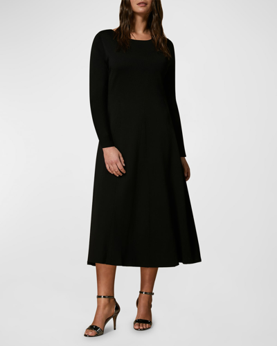 Shop Marina Rinaldi Gabrielle Long-sleeve A-line Knit Midi Dress In Black