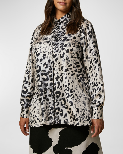 Shop Marina Rinaldi Plus Size Ballata Animal-print Satin Shirt In Grey