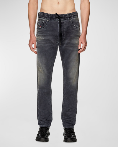 Shop Diesel Men's D-krooley Jogg L.32 Dark Grey Wash Denim Sweat Jeans In Black