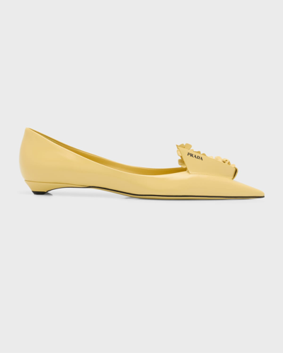 Shop Prada Bouquet Leather Ballerina Flats In Polline