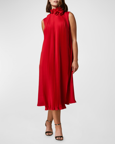 Shop Marina Rinaldi Plus Size Depliant Pleated Crepe Midi Dress In Red