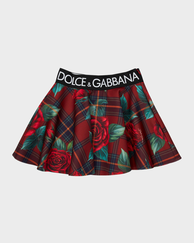 Shop Dolce & Gabbana Girl's Roses-print Scuba Mini Skirt In Mdmred Prt