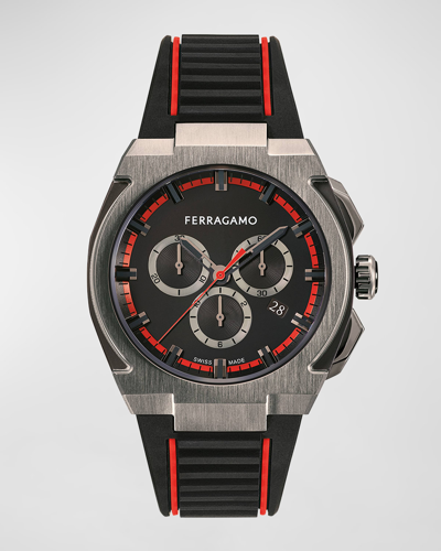 Shop Ferragamo Men's 43mm Supreme Chrono Watch With Polyurethane Strap, Gunmetal In Ip Gunmetal