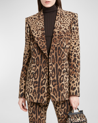 Shop Dolce & Gabbana Leopard Print Double-breasted Blazer Jacket In Ltbrownprt