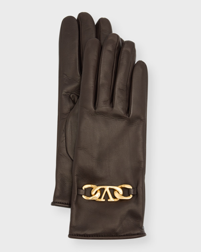Shop Valentino V-logo Chain Leather & Cashmere Gloves In Fondant