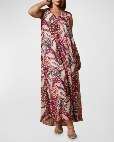 Shop Marina Rinaldi Plus Size Doll Floral-print Silk Maxi Dress In Beige