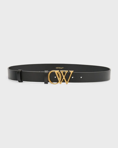 Shop Off-white Ow Initials Black Leather Belt
