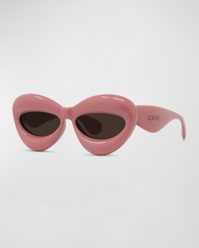 Shop Loewe Inflated Pink Acetate Cat-eye Sunglasses In Pnko/brn