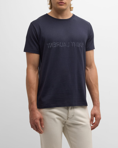 Shop Saint Laurent Men's Reversed Logo T-shirt In Marine