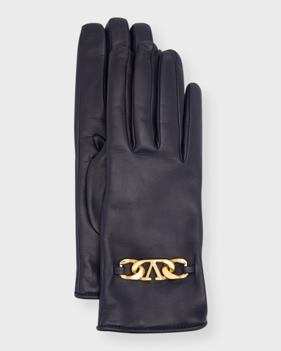 Shop Valentino V-logo Chain Leather & Cashmere Gloves In Worker
