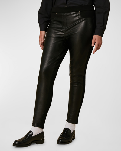 Shop Marina Rinaldi Obelisco Cropped Faux Leather Pants In Black
