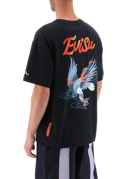 Shop Evisu T-shirt With Eagle Print And Logo Embroidery In Black