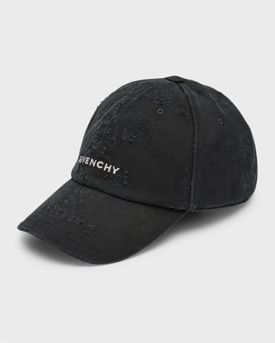 Shop Givenchy Men's Distressed Logo Baseball Cap In Black