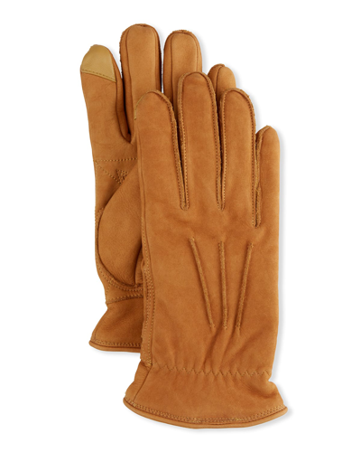 Shop Ugg Men's Three-point Leather Gloves In Chestnut