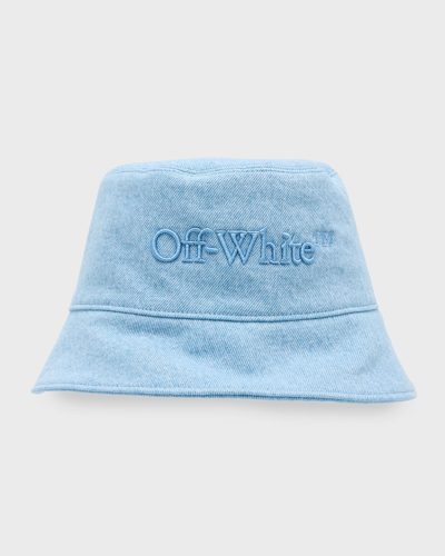 Shop Off-white Bookish Logo Denim Bucket Hat In Light Blue