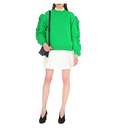 Shop Victoria Victoria Beckham Ruffle-trim Knitted Jumper In Absinthe