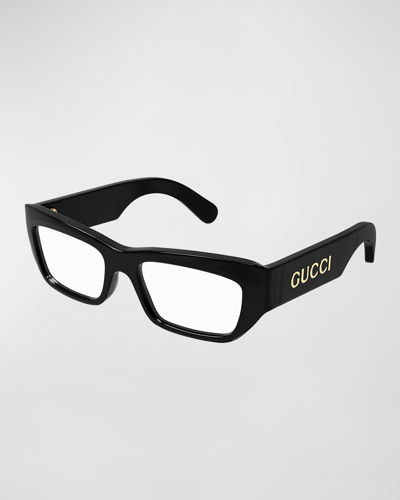 Shop Gucci Men's Acetate Rectangle Optical Glasses In 001 Black