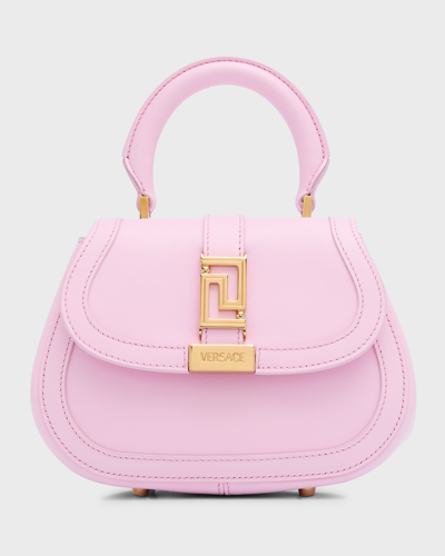 Shop Versace Greca Goddess Mini Calfskin Top-handle Bag In Pale Pink