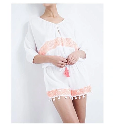 Shop Heidi Klein Chile Cotton Playsuit In White And Neon Coral