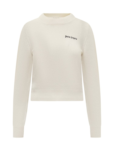 Shop Palm Angels Logo Embroidered Knitted Jumper In White