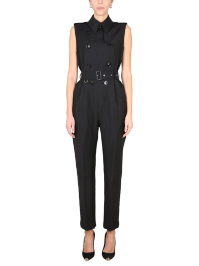 Shop Burberry Double Breasted Belted Waist Overalls In Black