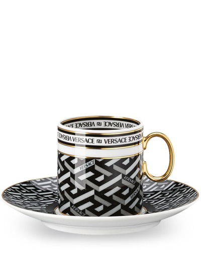Versace La Greca Signature Espresso Cup And Saucer In Black
