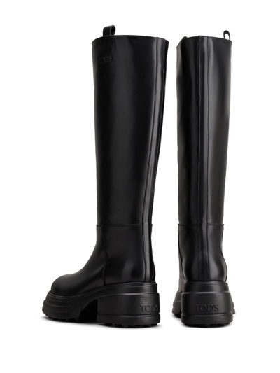 Shop Tod's Round-toe Leather Boots In Black