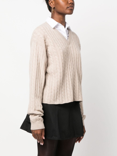 Shop Miu Miu Cable-knit Cashmere Jumper In Neutrals