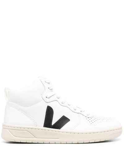 Shop Veja V-10 High-top Leather Sneakers In White