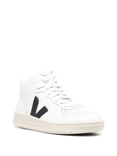 Shop Veja V-10 High-top Leather Sneakers In White