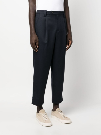 Shop Apc Renato Pleated Wool Trousers In Blue