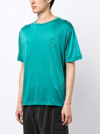 Shop Giorgio Armani Logo-embroidered Crew-neck T-shirt In Green