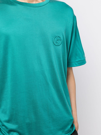 Shop Giorgio Armani Logo-embroidered Crew-neck T-shirt In Green