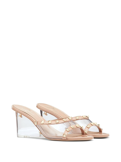 Valentino Rockstud-embellished Wedge Mules In Neutrals