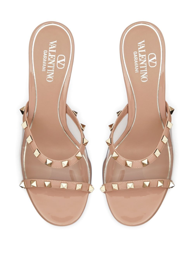 Valentino Rockstud-embellished Wedge Mules In Neutrals