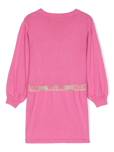 Shop Moschino Logo-tape Knitted Dress In Pink