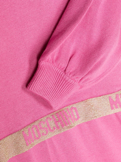 Shop Moschino Logo-tape Knitted Dress In Pink