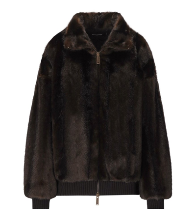 Shop Dsquared2 Faux Fur Zipped Bomber Jacket In Brown