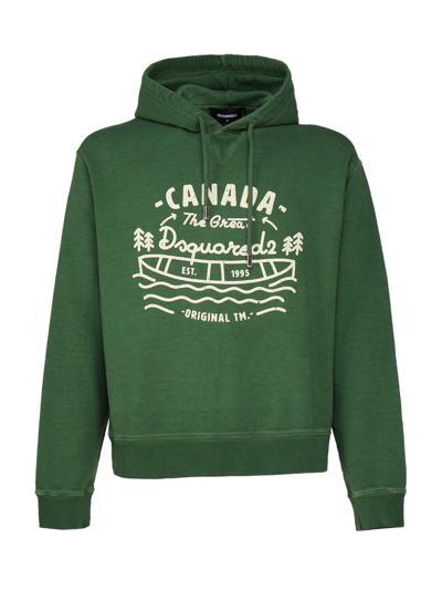 Shop Dsquared2 Graphic Printed Drawstring Hoodie In Green