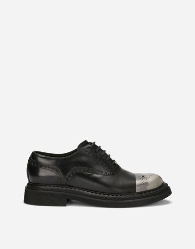 Shop Dolce & Gabbana Brushed Calfskin Derby Shoes In Black