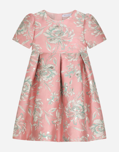 Shop Dolce & Gabbana Short-sleeved Floral Cloque Dress In Multicolor