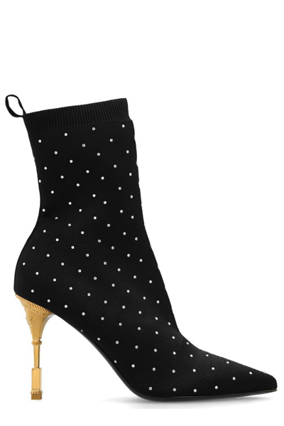 Shop Balmain Moneta Embellished Heeled Ankle Boots In Black