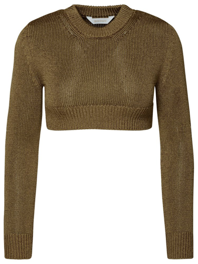 Shop Palm Angels Cropped Knitted Sweater In Gold